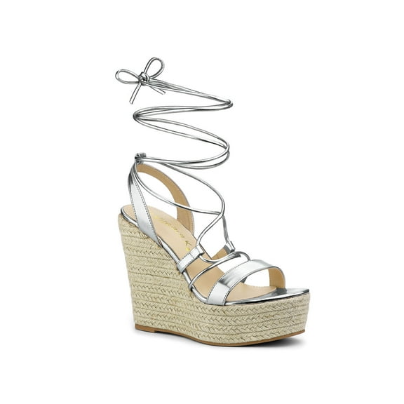 BLISSFUL STEP Women's Espadrilles Platform Wedges Heeled Lace Up Sandals