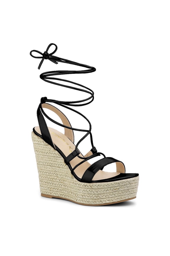 Women's Espadrilles Platform Wedges Heeled Lace Up Sandals