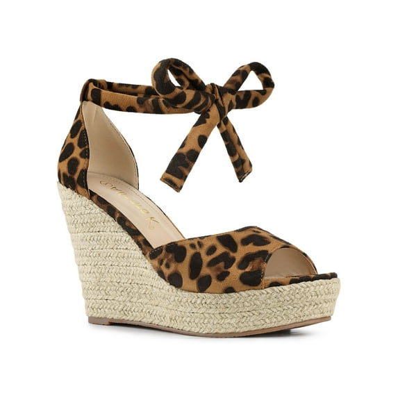 BLISSFUL STEP Women's Espadrilles Tie Up Ankle Strap Sandals Leopard (Size 10)
