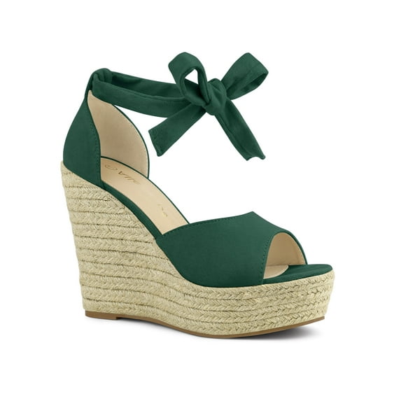 BLISSFUL STEP Women's Espadrilles Tie Up Ankle Strap Sandals Emerald Green (Size 6)
