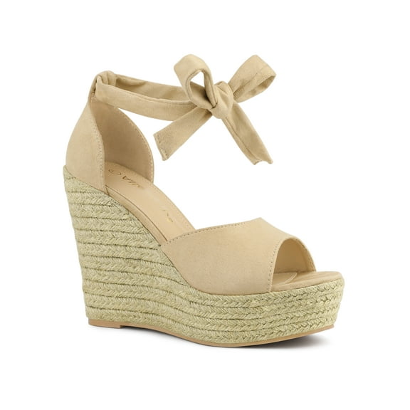 BLISSFUL STEP Women's Espadrilles Tie Up Ankle Strap Sandals Beige (Size 9)