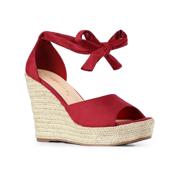 BLISSFUL STEP Women's Espadrilles Tie Up Ankle Strap Sandals Red (Size 7.5)
