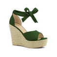 thumbnail image 1 of BLISSFUL STEP Women's Espadrilles Tie Up Ankle Strap Sandals Green (Size 8.5), 1 of 8