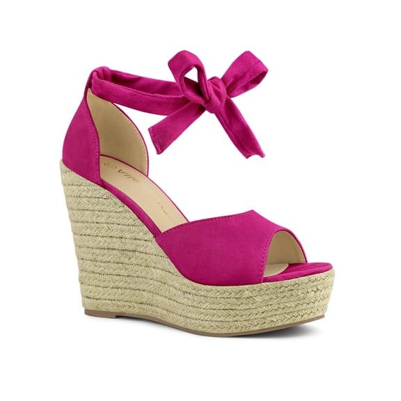 BLISSFUL STEP Women's Espadrilles Tie Up Ankle Strap Sandals Hot Pink (Size 7.5)