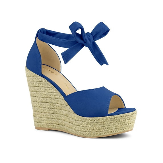 BLISSFUL STEP Women's Espadrilles Tie Up Ankle Strap Sandals Deep Blue (Size 8.5)