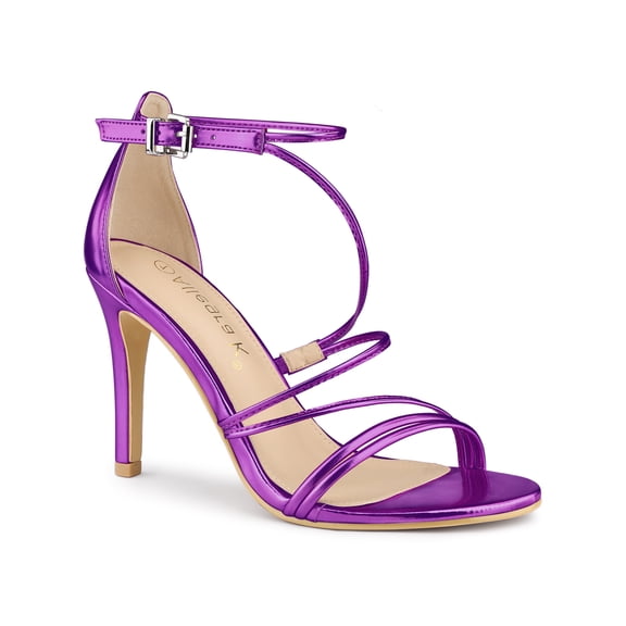 BLISSFUL STEP Women's Shoes Strappy Stiletto Heels Ankle Strap Open Toe Party Dress Sandals Purple 7