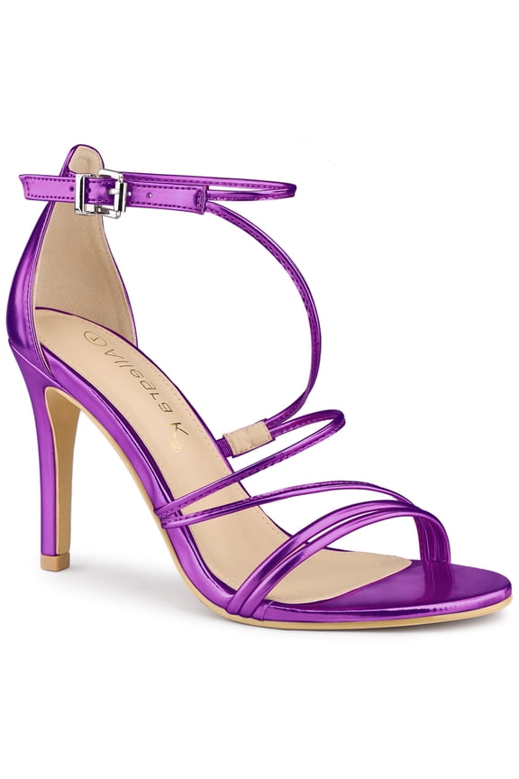 Women's Shoes Strappy Stiletto Heels Ankle Strap Open Toe Party Dress Sandals Purple 7