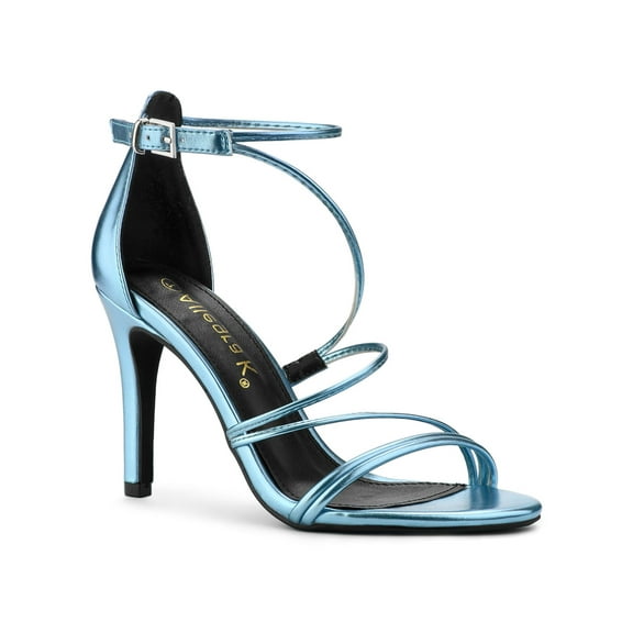 BLISSFUL STEP Women's Shoes Strappy Stiletto Heels Ankle Strap Open Toe Party Dress Sandals Light Blue 10
