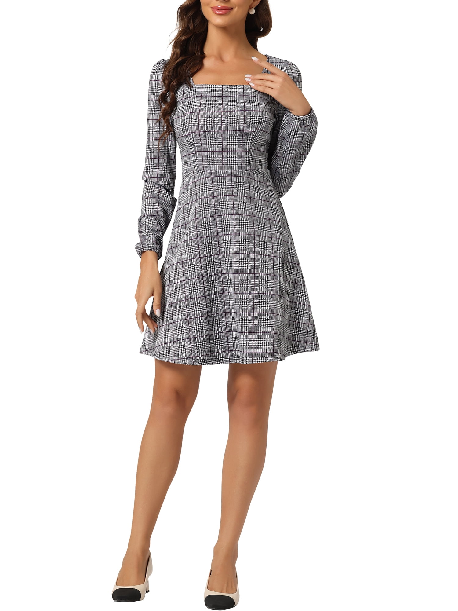Connected Women's Plaid Fit & Flare Dress Purple Size 14 Petite