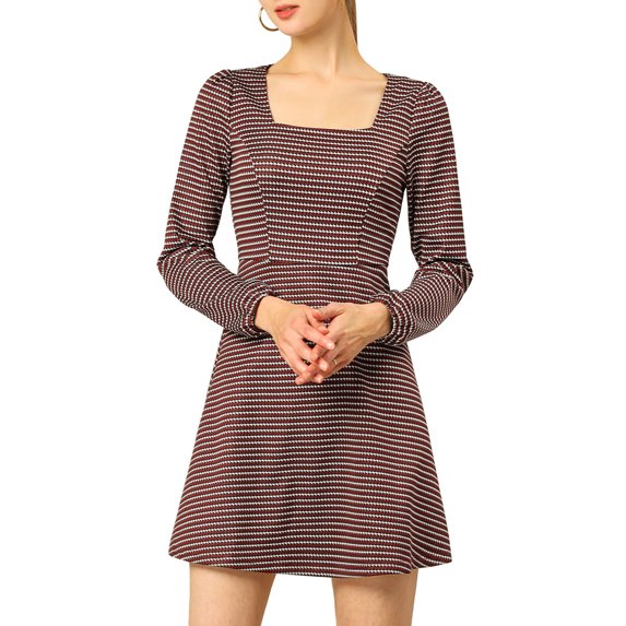 Allegra K Women's Fall Square Neck Vintage Mini Plaids Dress