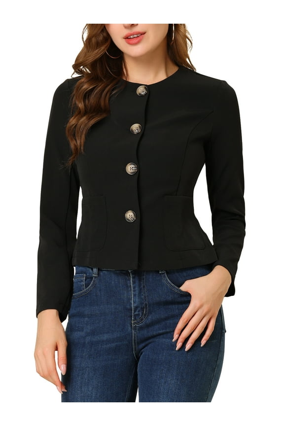 Women's Lightweight Jacket Button Vintage Fall Short Jacket with Pockets L Black