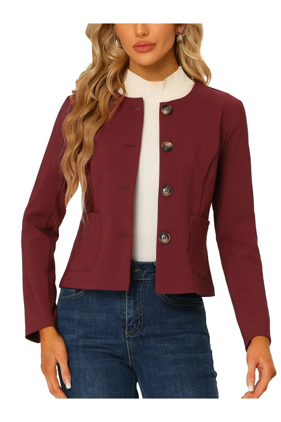 Women's Lightweight Jacket Button Vintage Fall Short Jacket with Pockets M Burgundy