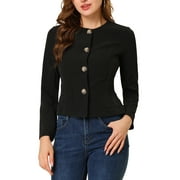 INSPIRE CHIC Women's Fall Vintage Lightweight Short Button Jacket with Pockets S Black