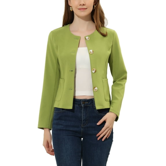 INSPIRE CHIC Women's Vintage Jacket Button Lightweight Short Jacket with Pockets S Green
