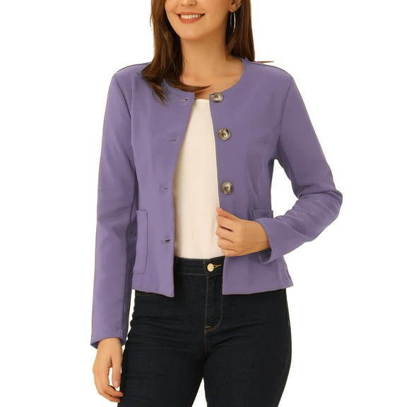 INSPIRE CHIC Women's Lightweight Jacket Button Vintage Fall Short Jacket with Pockets XS Purple