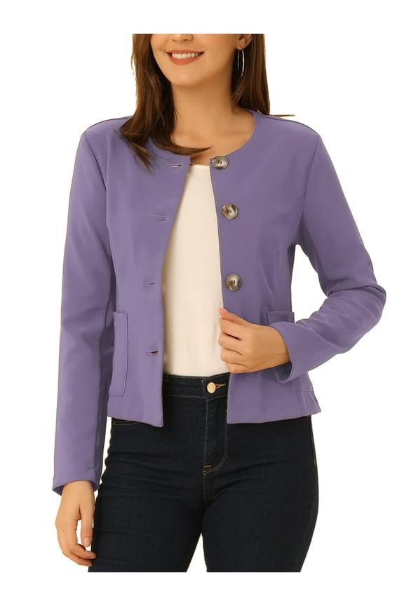 Women's Lightweight Jacket Button Vintage Fall Short Jacket with Pockets XS Purple