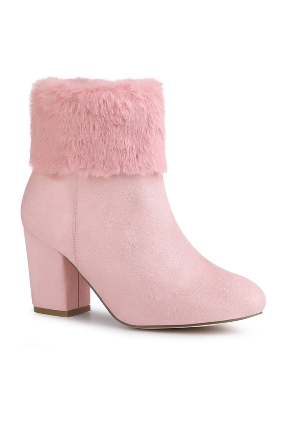 Women's Faux Fur Block Heel Round Toe Ankle Boots