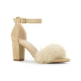 thumbnail image 1 of BLISSFUL STEP Women's Faux Fur Block Heels Sandals, 1 of 7