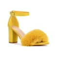 thumbnail image 1 of BLISSFUL STEP Women's Faux Fur Ankle Strap Block Heel Open Toe Sandals Yellow 11, 1 of 7