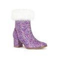 thumbnail image 1 of BLISSFUL STEP Women's Ankle Boots Glitter Faux Fur Square Toe Zipper Chunky Heel Boots Purple 7, 1 of 8