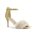 thumbnail image 1 of BLISSFUL STEP Women's Faux Fur Glitter Stiletto Heel Sandals Gold 10, 1 of 8
