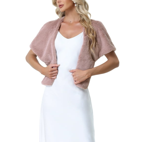 INSPIRE CHIC Women's Faux Fur Shawl Stole Winter 1920s Bridal Wedding Wrap M Pink
