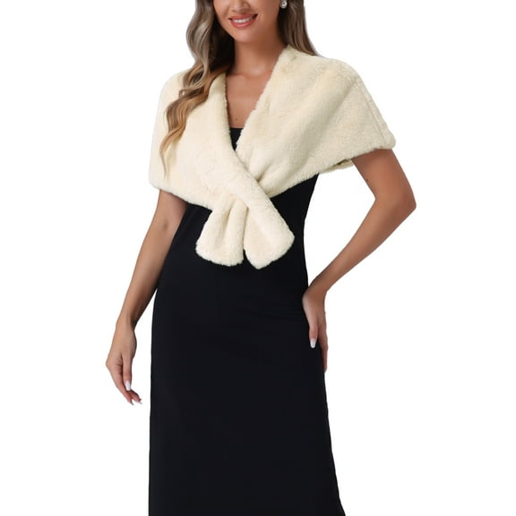 INSPIRE CHIC Women's Faux Fur Shawl Stole Winter 1920s Bridal Wedding Wrap S Beige
