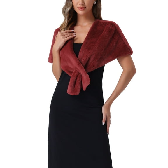 INSPIRE CHIC Women's Faux Fur Shawl Stole Winter 1920s Bridal Wedding Wrap XL Burgundy