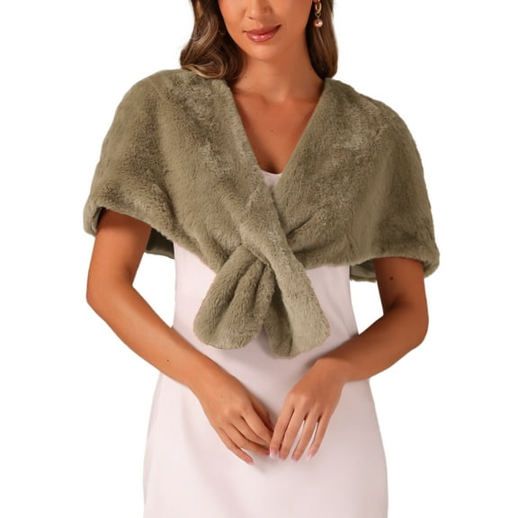 INSPIRE CHIC Women's Faux Fur Shawl Stole Winter 1920s Bridal Wedding Wrap XL Dark Khaki