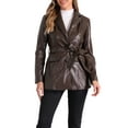 thumbnail image 1 of INSPIRE CHIC Women's Faux Leather Blazer Jackets Button Up Notched Lapel Tie Waist Blazer Coat with Pockets, 1 of 6