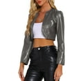 thumbnail image 1 of INSPIRE CHIC PU Leather Crop Jackets for Women's Open Front Long Sleeve Jacket XS Dark Gray, 1 of 6