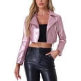 thumbnail image 1 of INSPIRE CHIC Women's Faux Leather Long Sleeve Zipper Up Moto Cropped Jacket M Pink, 1 of 6