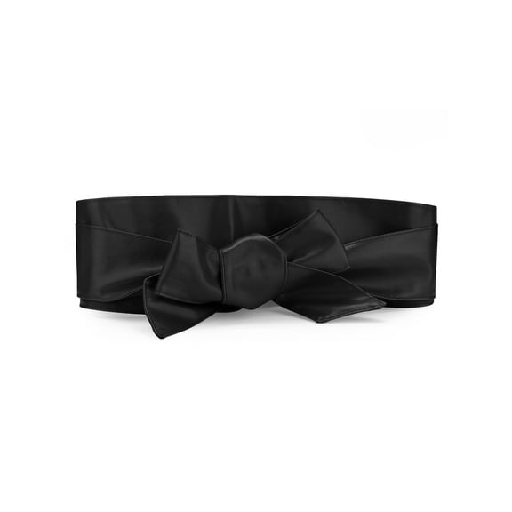 INSPIRE CHICLadies Faux Leather Self Tie Bowknot Wide Waist Band Sash Obi Belt for Dresses one size Black