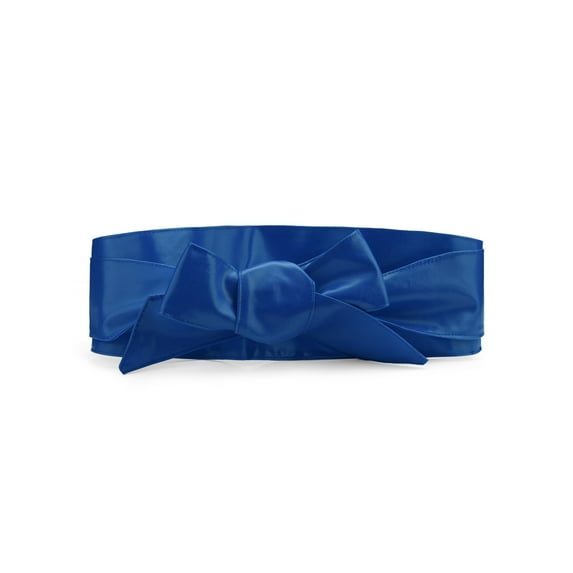 INSPIRE CHICLadies Faux Leather Self Tie Bowknot Wide Waist Band Sash Obi Belt for Dresses one size Royal Blue