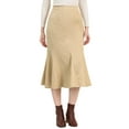 thumbnail image 1 of INSPIRE CHIC Women's Faux Suede A-Line Elastic Back Retro Work Fall Midi Skirt M Apricot, 1 of 8