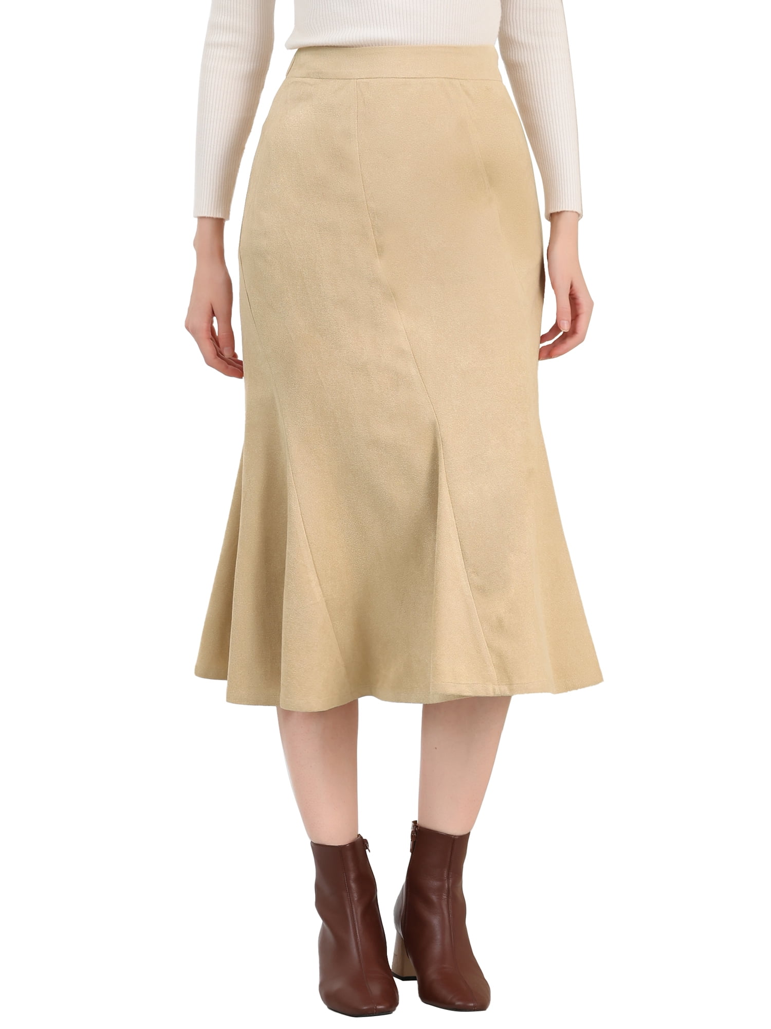 Allegra K Women's Faux Suede ALine Elastic Back Retro Work Fall Midi