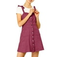 thumbnail image 1 of INSPIRE CHIC Women's Faux Suede A Line Short Button up Overall Dresses S Wine Red, 1 of 7