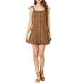 thumbnail image 1 of Allegra K Women's Faux Suede A Line Short Button up Overall Dresses, 1 of 7