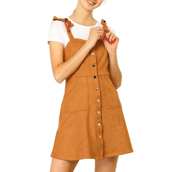 INSPIRE CHIC Women's Faux Suede A Line Short Button up Overall Dresses XL Brown