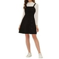 thumbnail image 1 of INSPIRE CHIC Women's Faux Suede Button Decor A-Line Mini Overall Dress L Black, 1 of 6