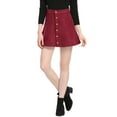 thumbnail image 1 of INSPIRE CHIC Women's Faux Suede Button Front A-Line High Waisted Mini Short Skirt 2XL Dark Red, 1 of 7