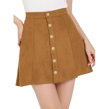 Allegra K Women's Faux Suede Button Front A-Line High Waisted Mini Short Skirt XS Brown