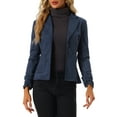 thumbnail image 1 of INSPIRE CHIC Women's Faux Suede Button up Casual Open Front Drawstring Long Sleeve Blazer L Dark Blue, 1 of 5