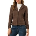thumbnail image 1 of INSPIRE CHIC Women's Faux Suede Button up Casual Open Front Drawstring Long Sleeve Blazer XS Brown, 1 of 7
