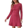 thumbnail image 1 of INSPIRE CHIC Women's Faux Suede Round Neck Elegant Long Sleeve Ruffle Dress XL Burgundy, 1 of 5
