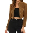 thumbnail image 1 of INSPIRE CHIC Women's Faux Suede Cropped Jacket Double Breasted Stand Collar Zip Up Long Sleeve Coat XS Brown, 1 of 6