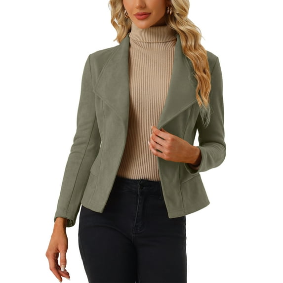 INSPIRE CHIC Women's Faux Suede Drape Collar Long Sleeves Open Front Cardigan S Olive Green