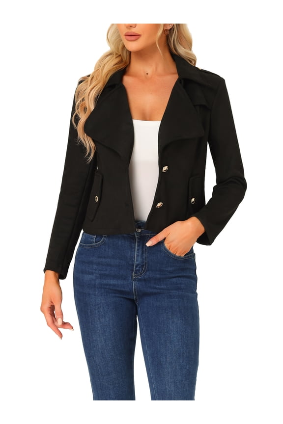 Women's Faux Suede Jackets Lapel Collar Moto Biker Jacket