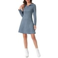 thumbnail image 1 of INSPIRE CHIC Women's Faux Suede Lapel Neck Long Sleeve A-Line Dress S Gray Blue, 1 of 6