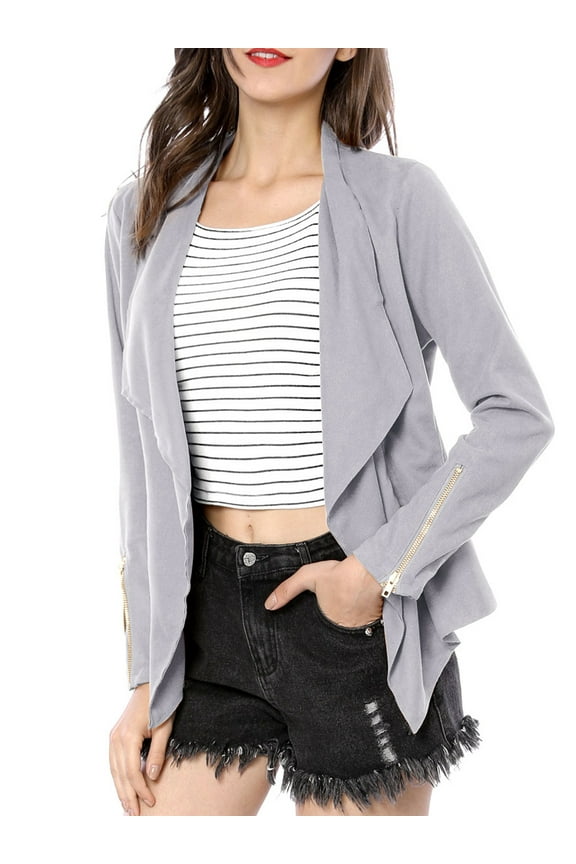 Women's Faux Suede Long Sleeve Draped Front Moto Jacket XS Purple Grey